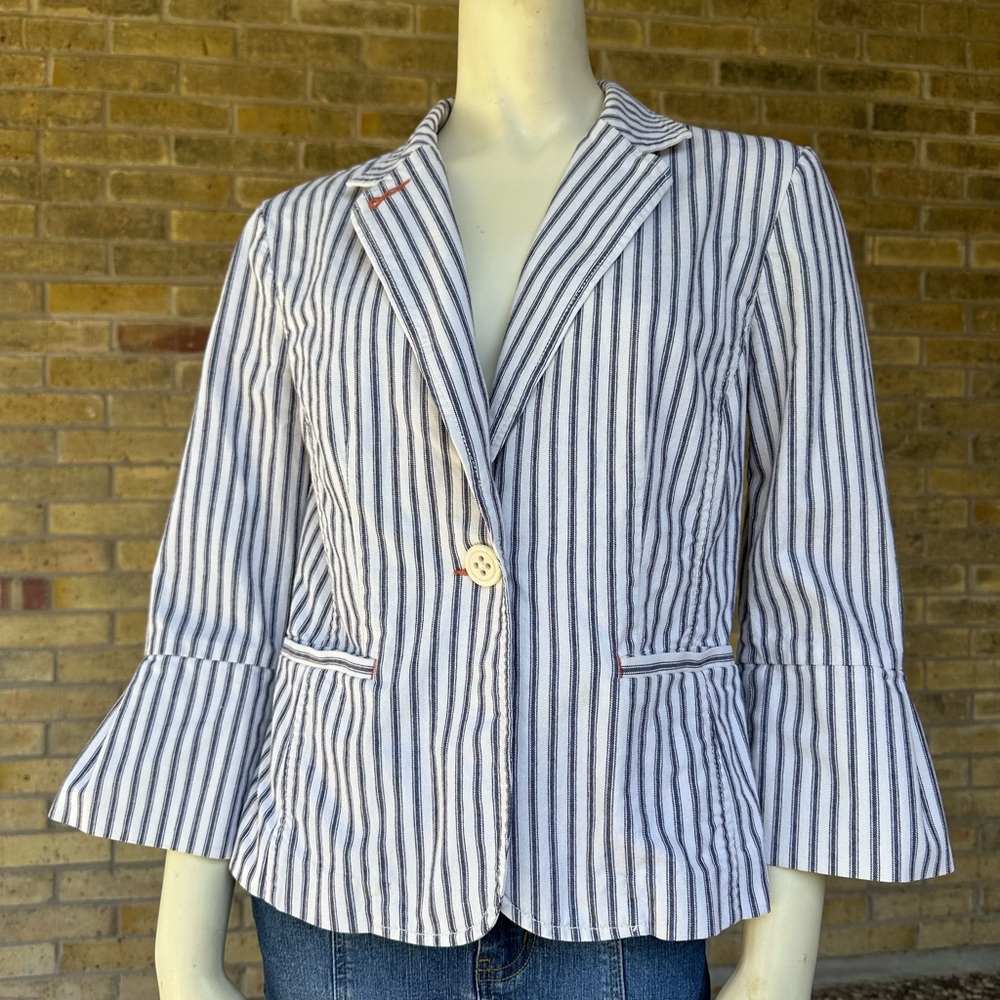 CAbi Style 793 Nautical Stripe Peplum Blazer | Bell Sleeve | Size 6